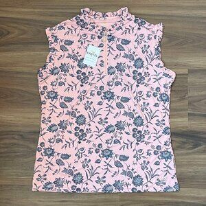 Kastel Denmark - Ruffle Quarter Zip Tank Top - Peach Floral -  Large